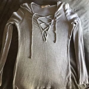 Urban Outfitters gray lace up long sleeve shirt!